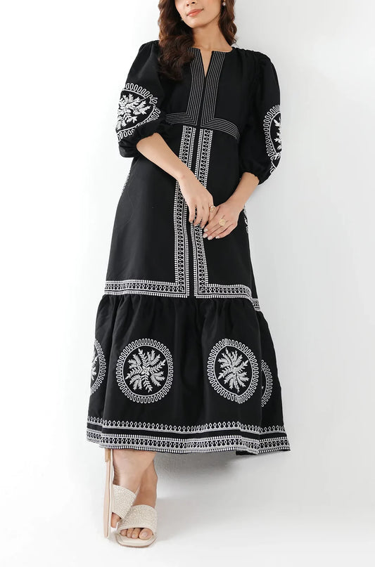 khaddar Emb Dress 79413 blckW