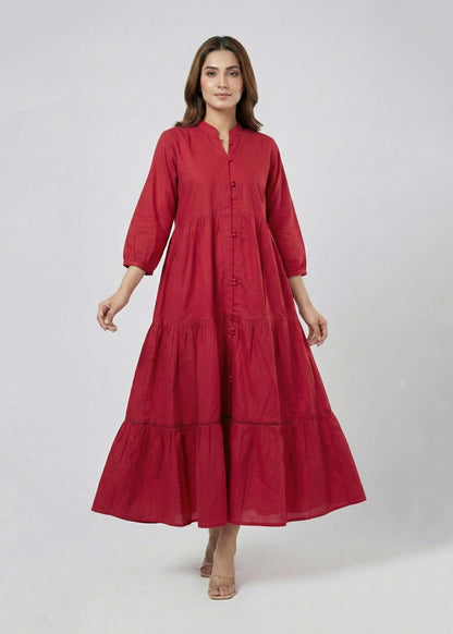 Khaddar Red tiered Dress 785410