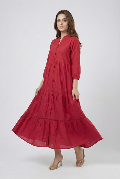 Khaddar Red tiered Dress 785410