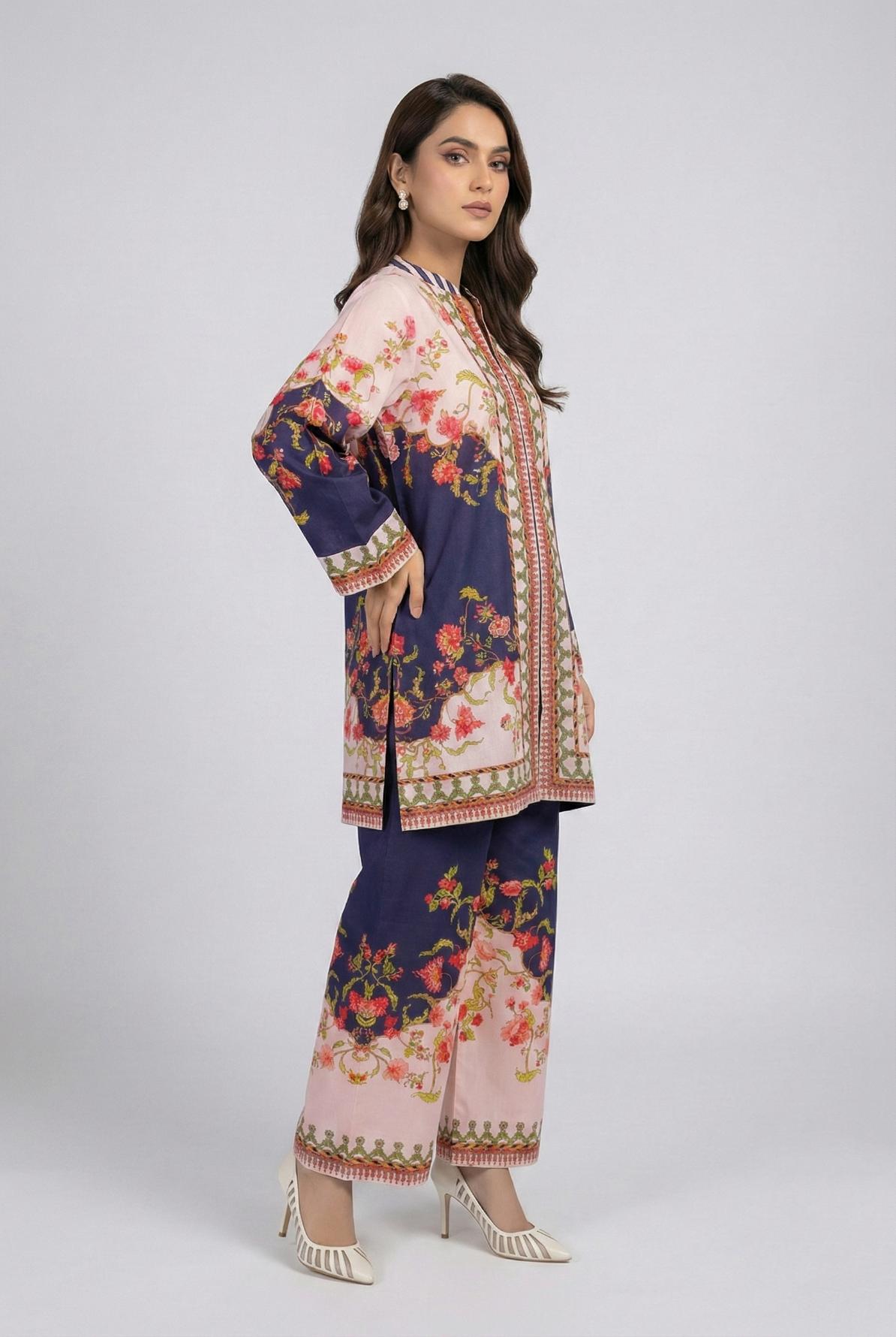 Crepe printed set 79410 NavyPeach
