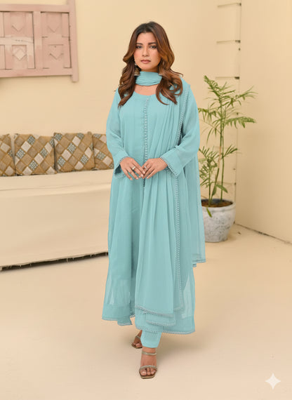 Chiffon kali 3pc suit- sky blue
