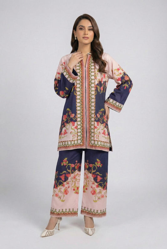 Crepe printed set 79410 NavyPeach