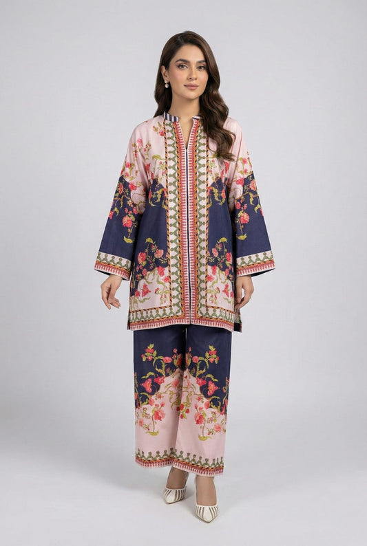 Crepe printed set 79410 NavyPeach