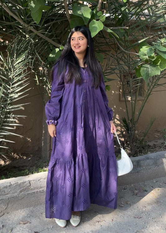 long Emb dress indigo 79030