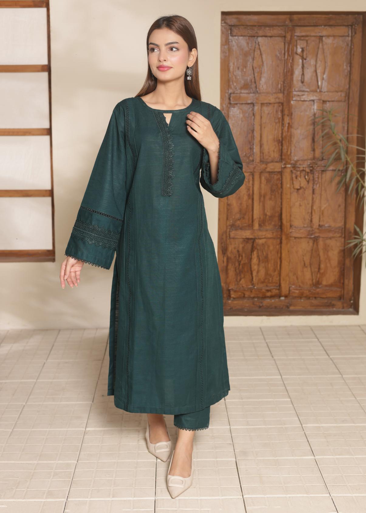 Deep Emerald Green khaddar set 79595