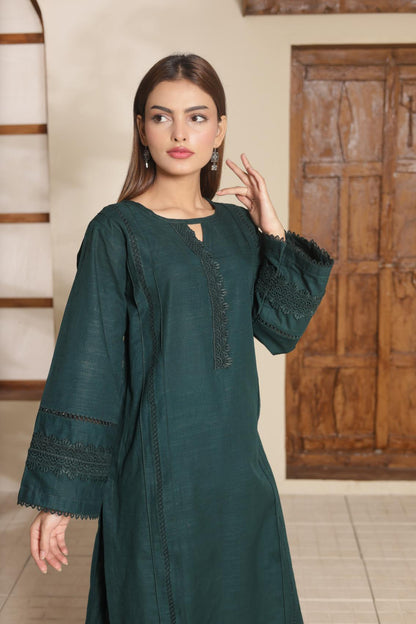 Deep Emerald Green khaddar set 79595