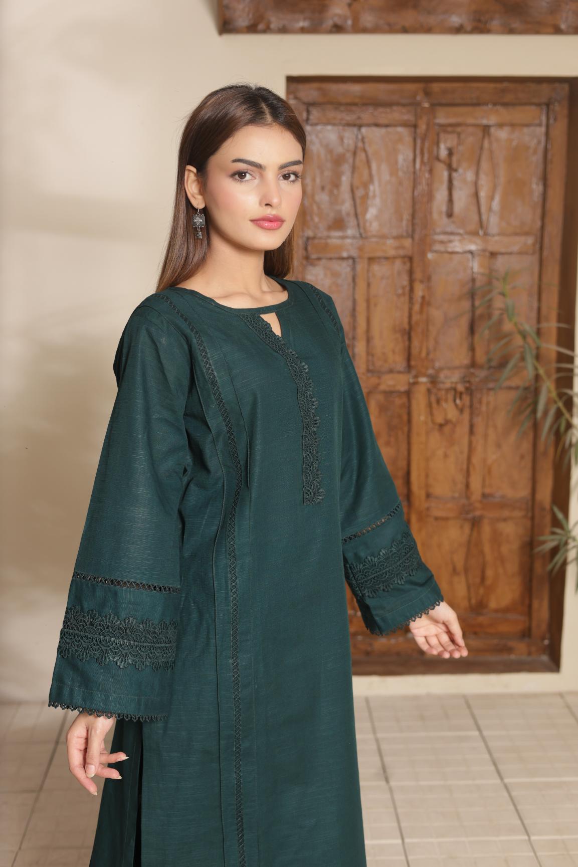 Deep Emerald Green khaddar set 79595