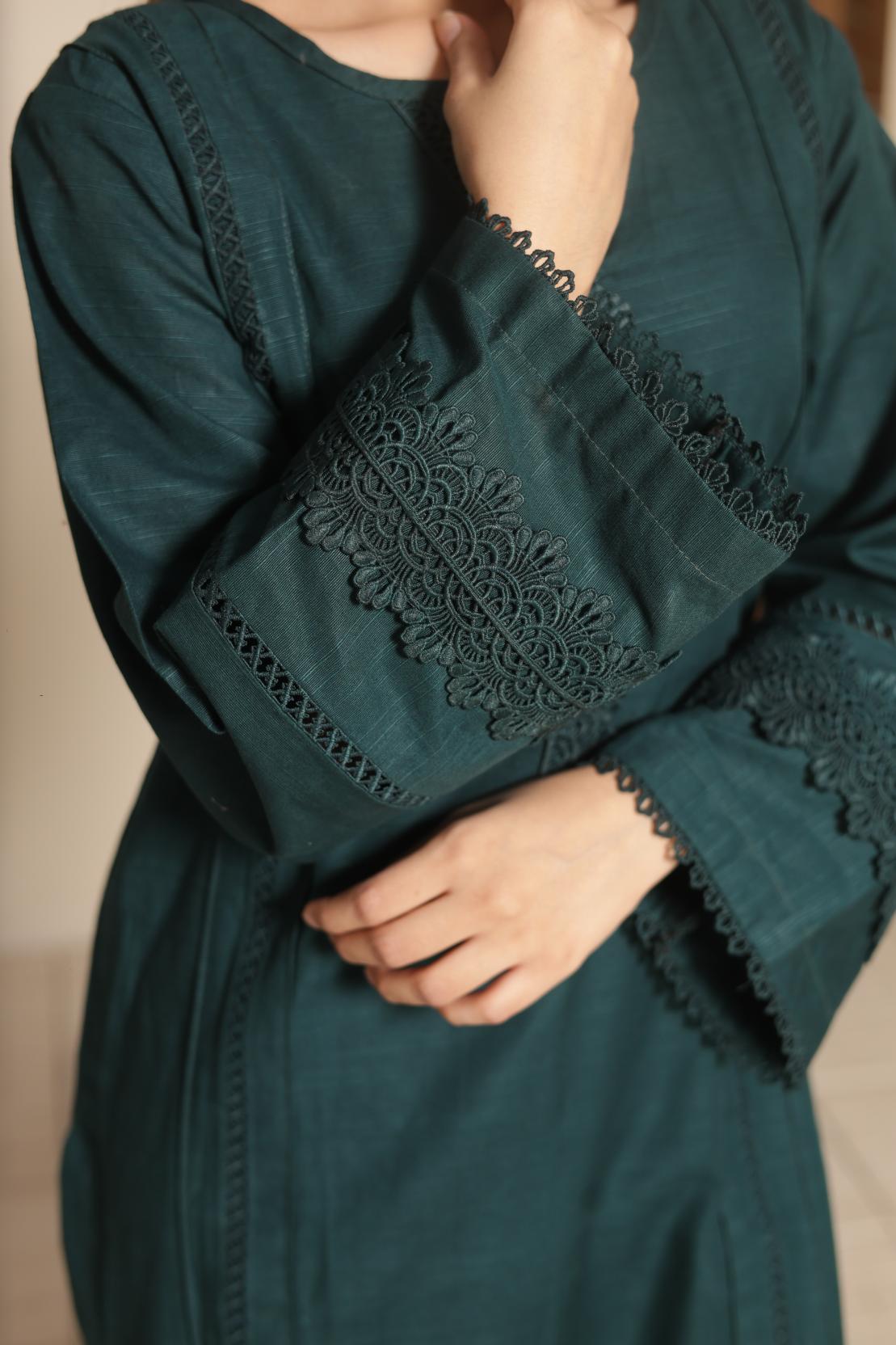 Deep Emerald Green khaddar set 79595