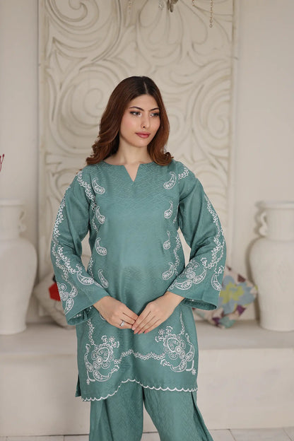 Embroidered Teal jacquard set 885511