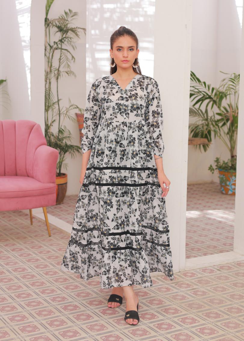 lawn frock 79737 blacknwhite