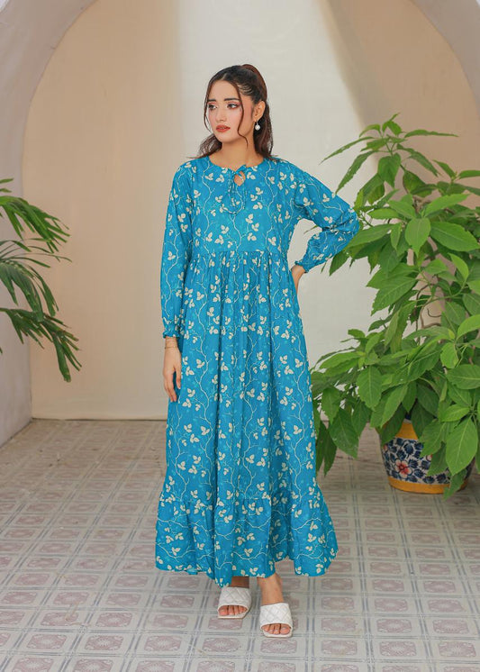 cambric frock 81026 Teal BLue