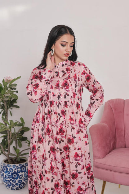 Linen frock 79854 teapinkFLoral