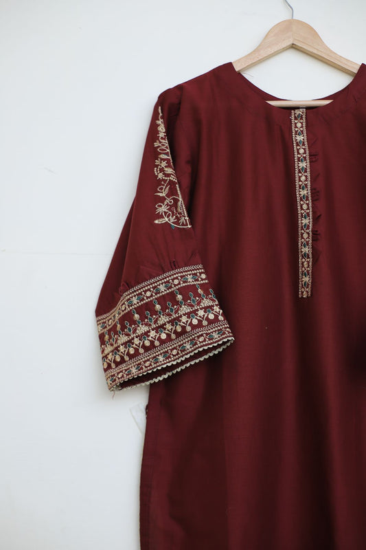 cotton lawn emb 2pc maroon126