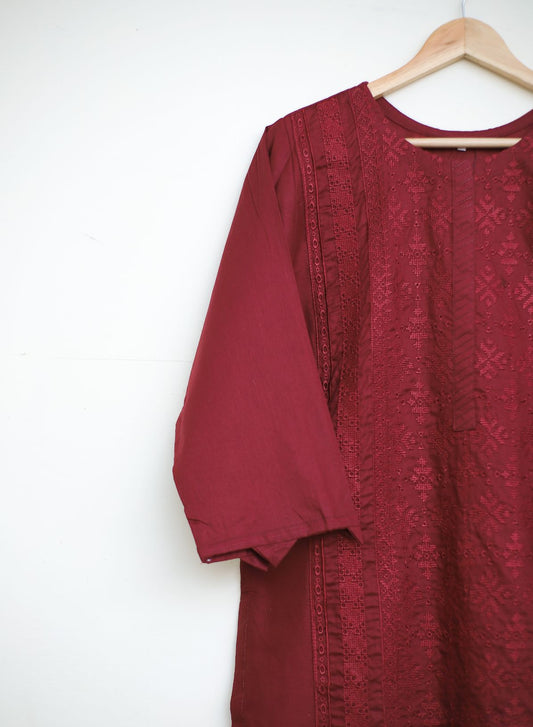 cotton lawn emb 2pc maroon130
