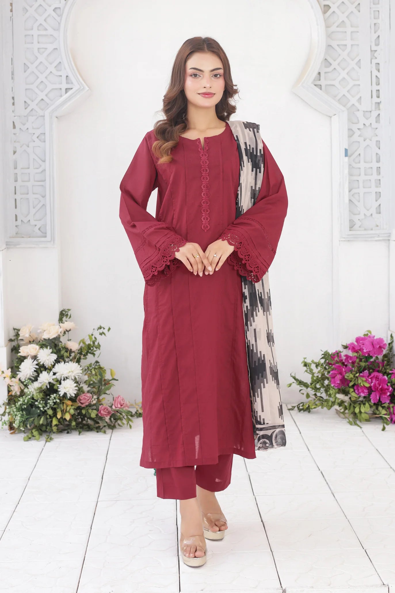 Maroon cotton 3pc set 455210