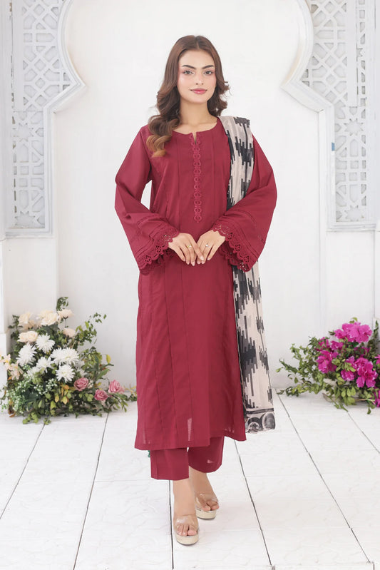 Maroon cotton 3pc set 455210