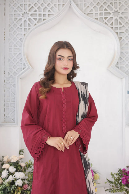 Maroon cotton 3pc set 455210