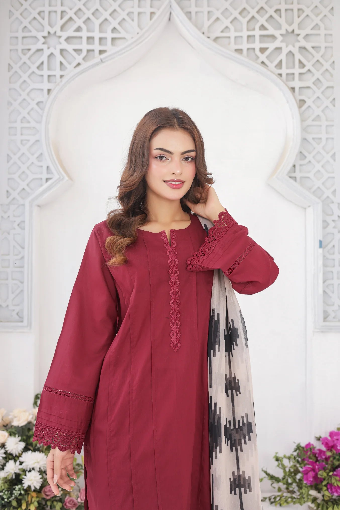 Maroon cotton 3pc set 455210