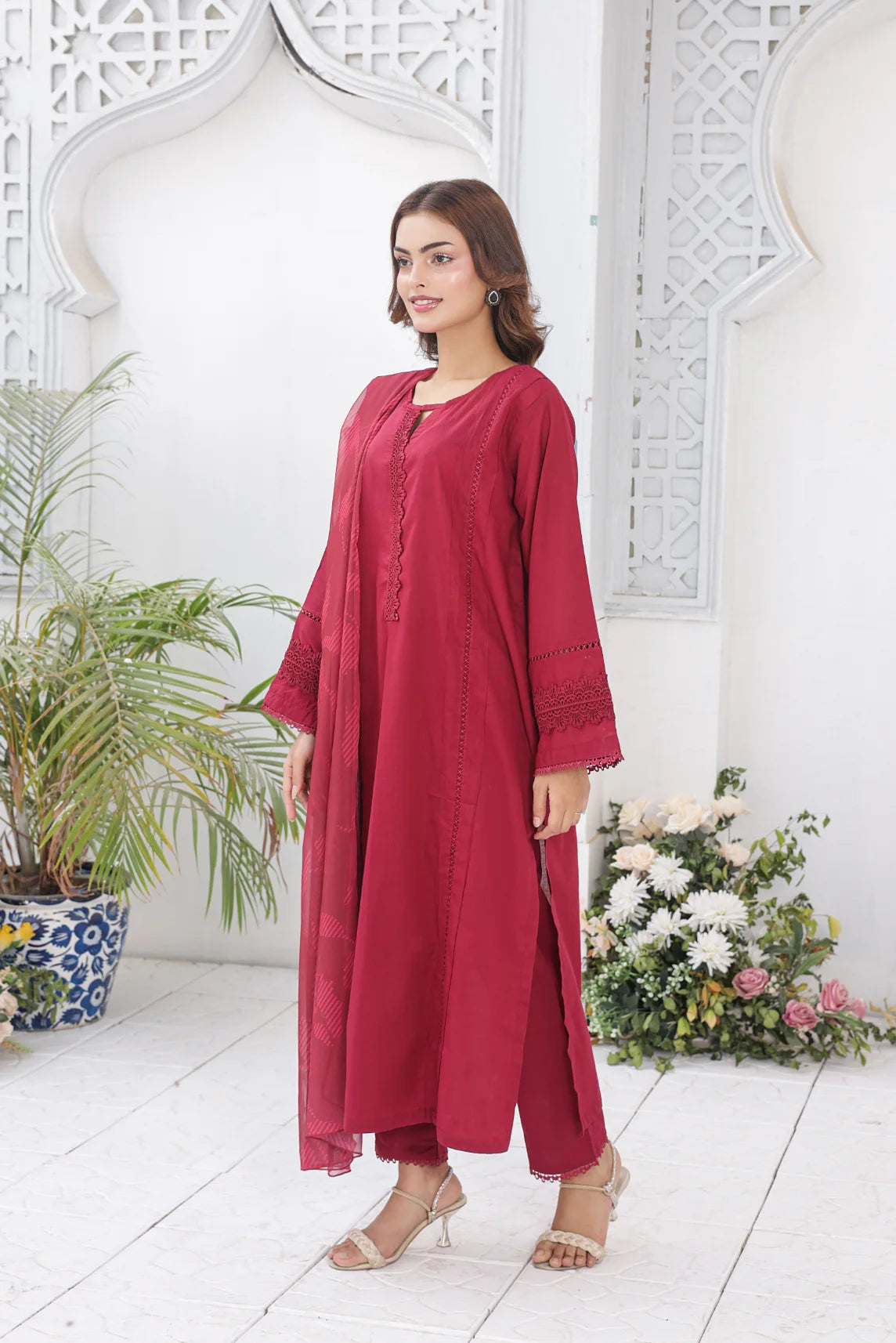 Crimson Red cotton 3pc set 79595
