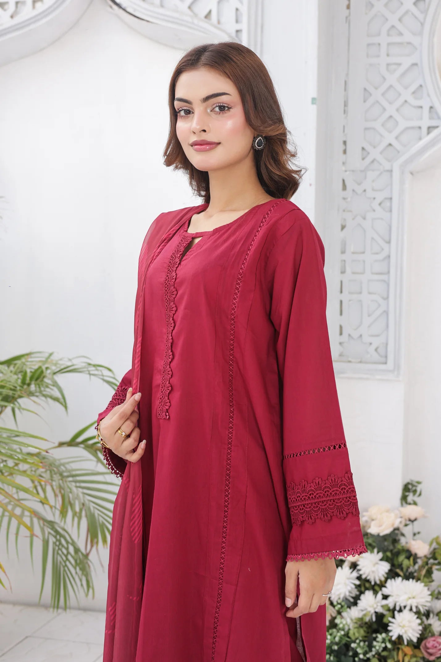 Crimson Red cotton 3pc set 79595