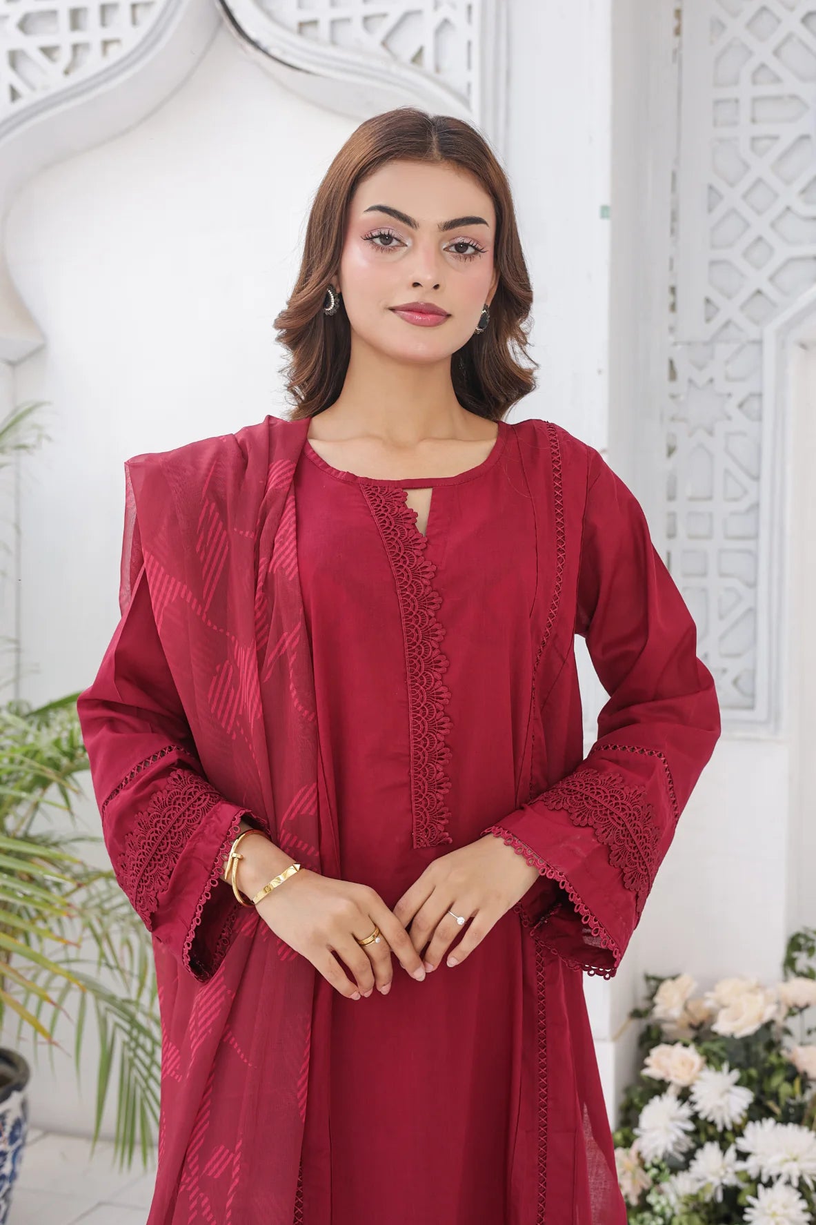 Crimson Red cotton 3pc set 79595