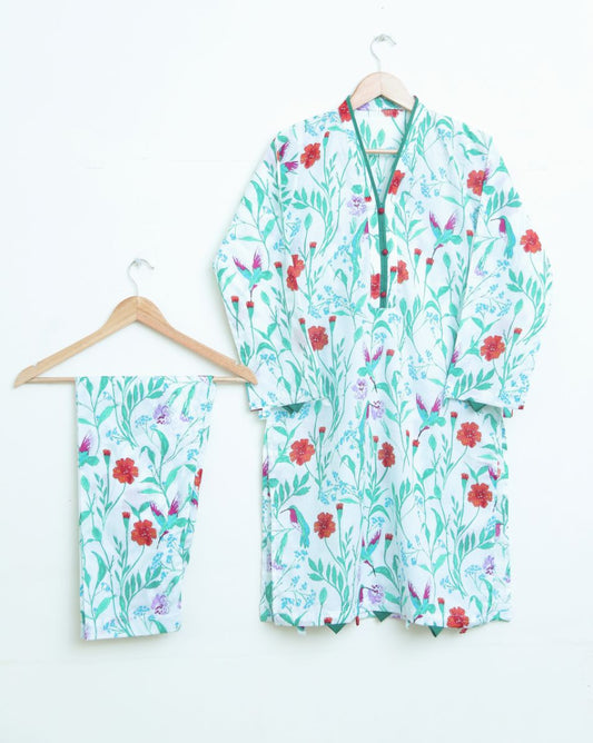 Lawn 2pc set- whiteGreen 78635