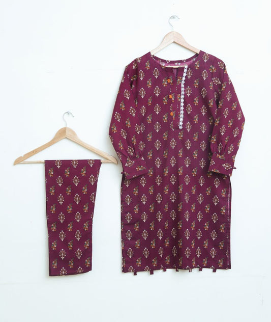 Lawn 2pc set-  maroonMotif 78647
