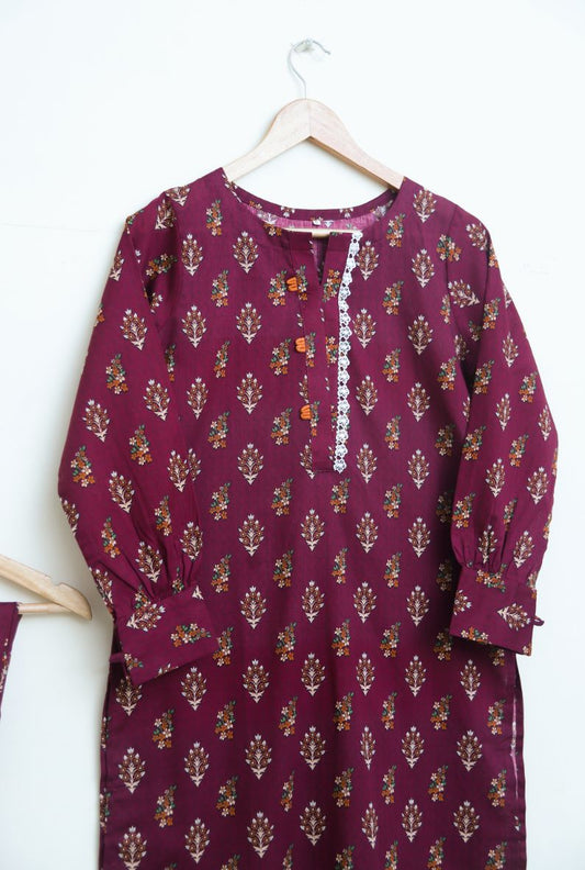 Lawn 2pc set-  maroonMotif 78647