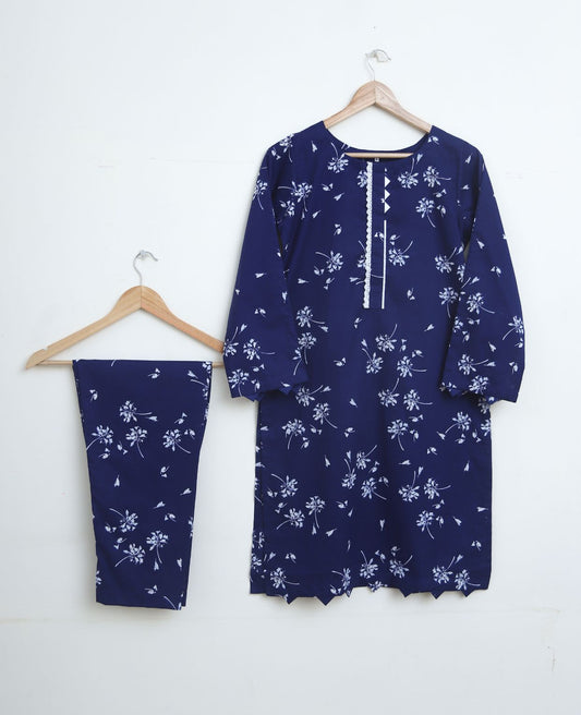 Lawn 2pc set- navyblue021