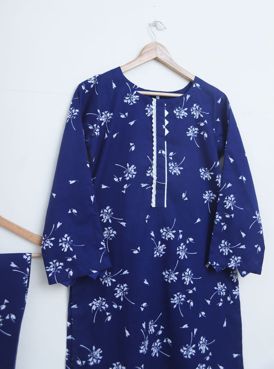 Lawn 2pc set- navyblue021