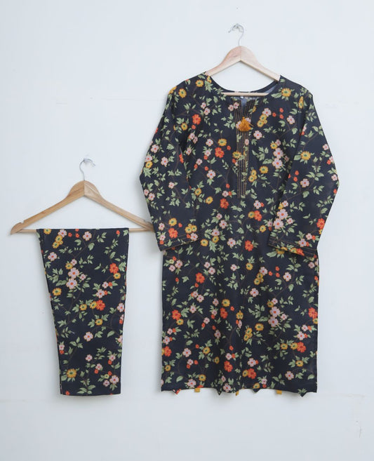Lawn 2pc set- blackMulti