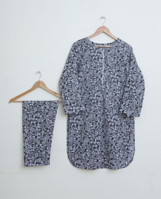 Lawn 2pc set- blackWhite07
