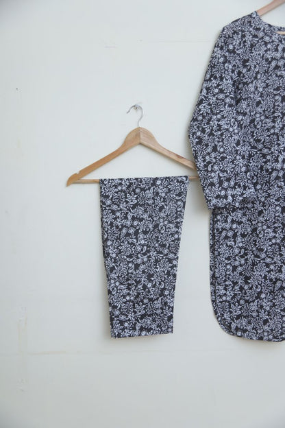 Lawn 2pc set- blackWhite07