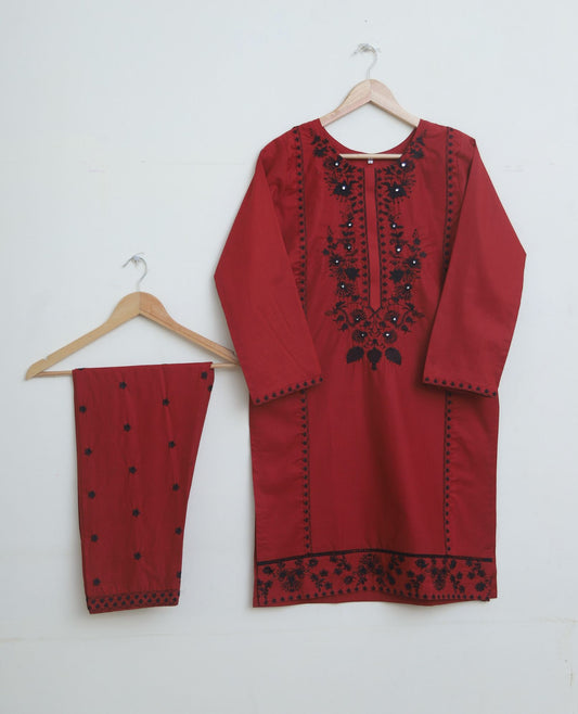 Cotton Emb 2pc Red 1929
