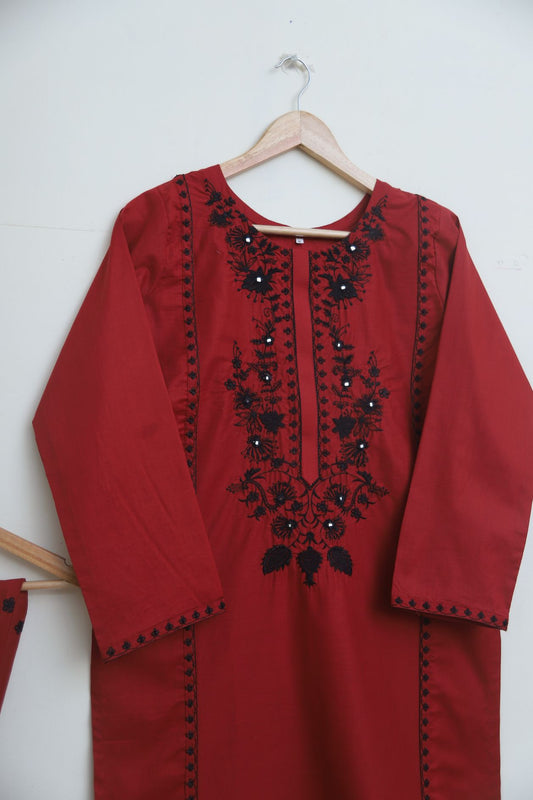 Cotton Emb 2pc Red 1929