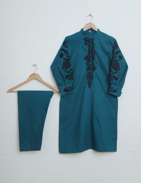 cotton Emb 2pc emerald green 1938