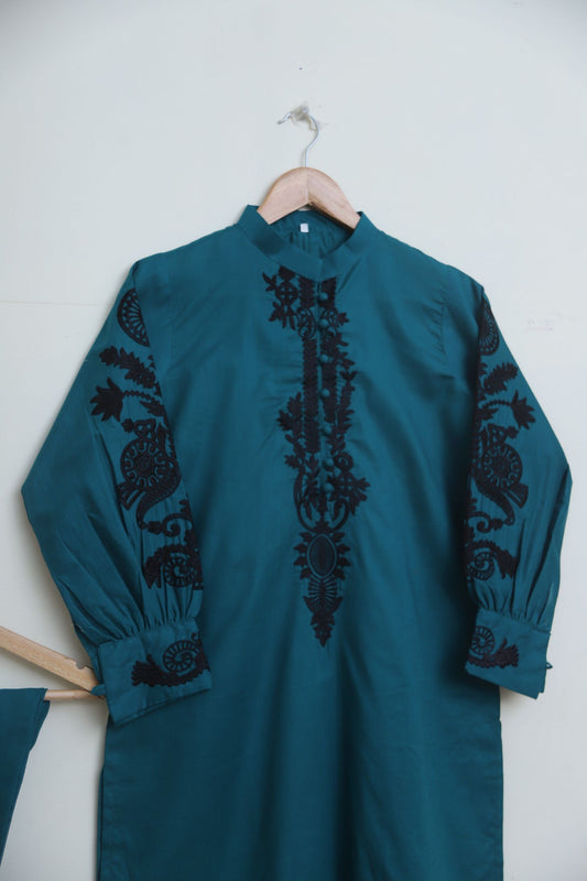 cotton Emb 2pc emerald green 1938
