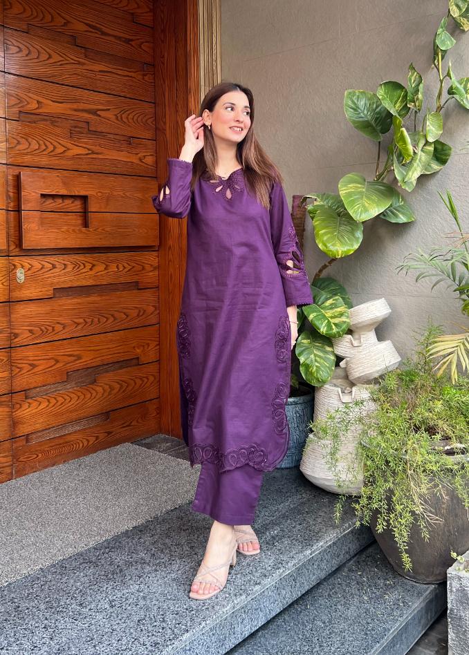 cotton emb 2pc -79222 purple