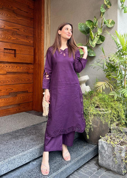 cotton emb 2pc -79222 purple