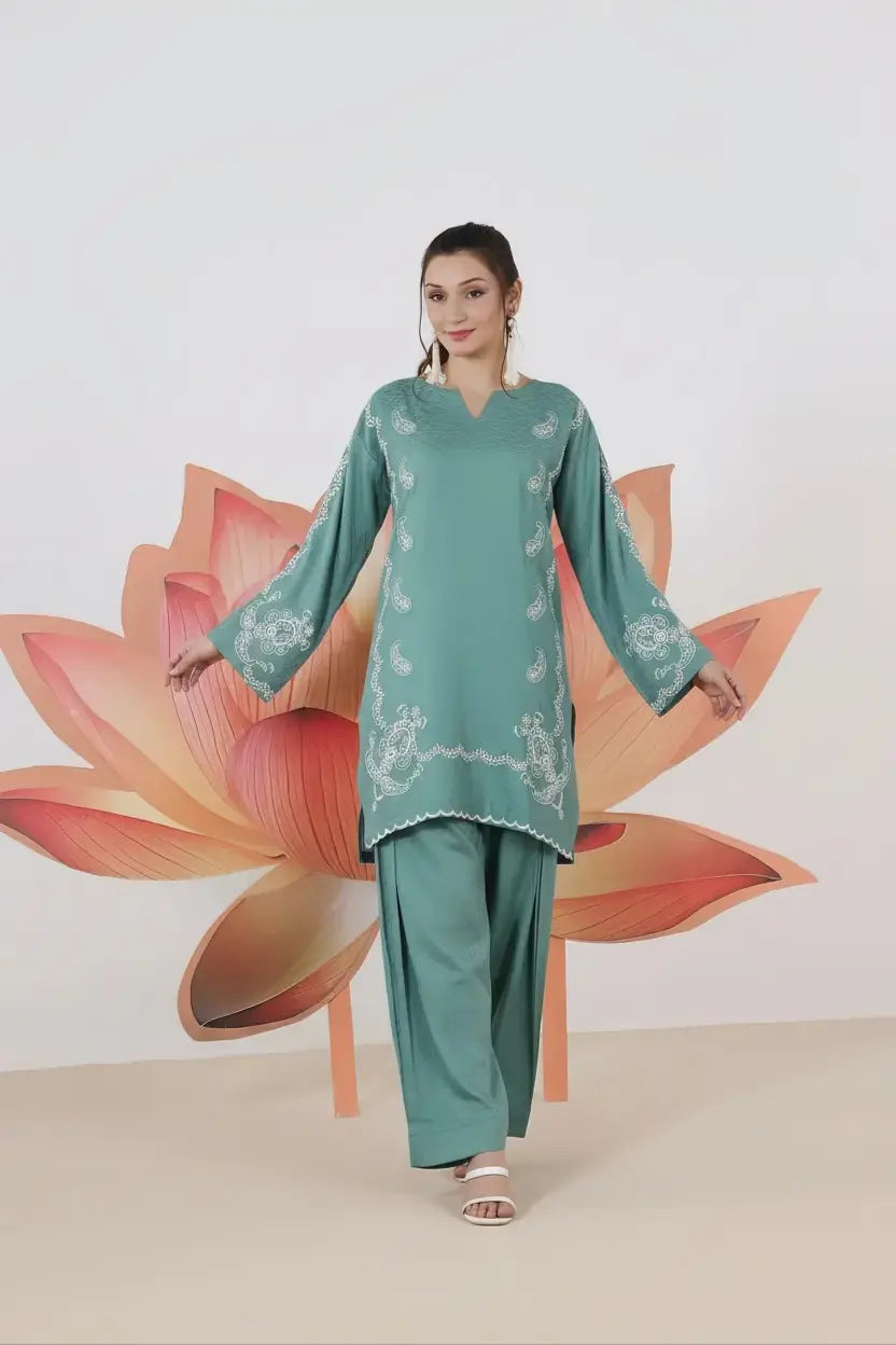 Embroidered Teal jacquard set 885511