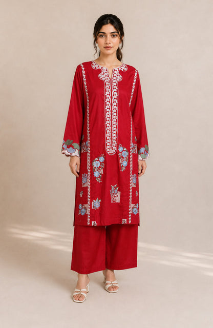 Embroidered 2pc Red- 456239