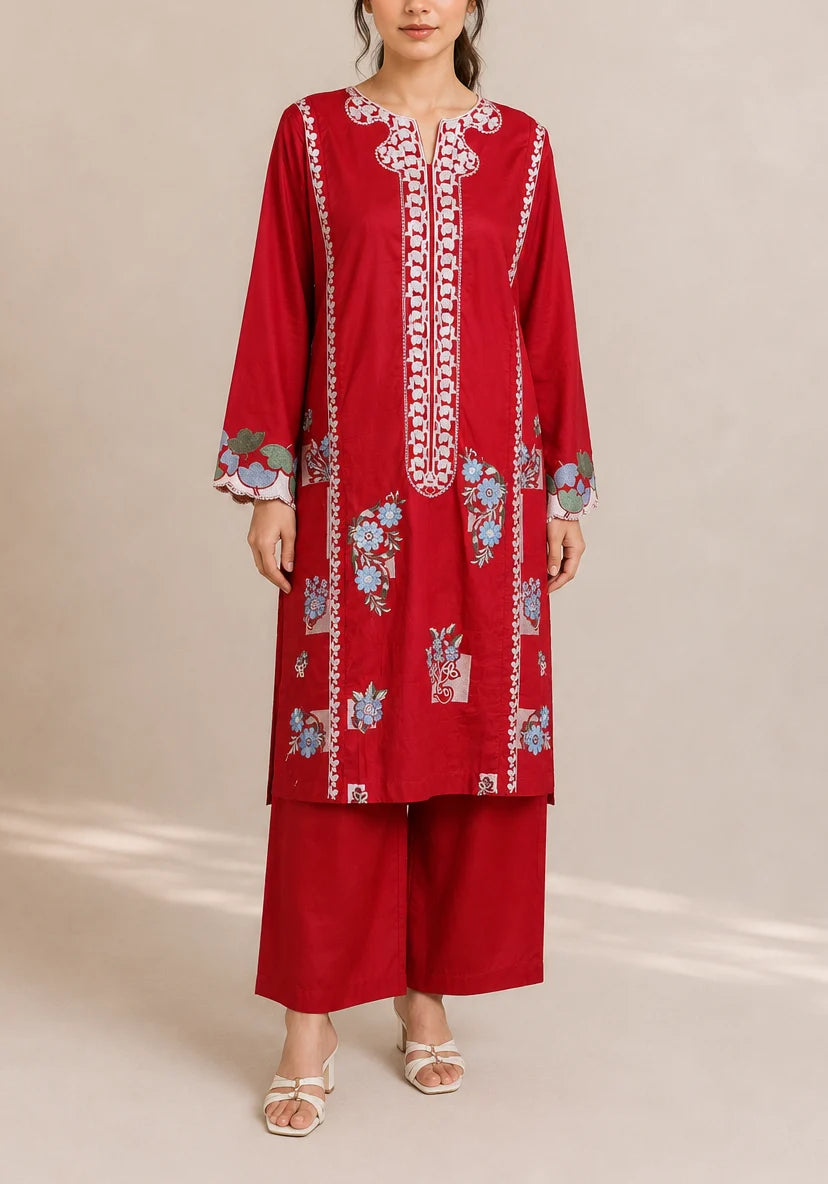 Embroidered 2pc Red- 456239