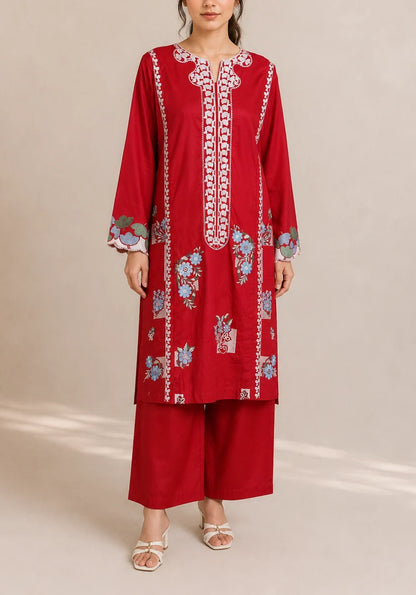 Embroidered 2pc Red- 456239