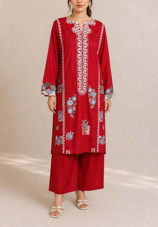 Embroidered 2pc Red- 456239