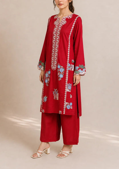 Embroidered 2pc Red- 456239