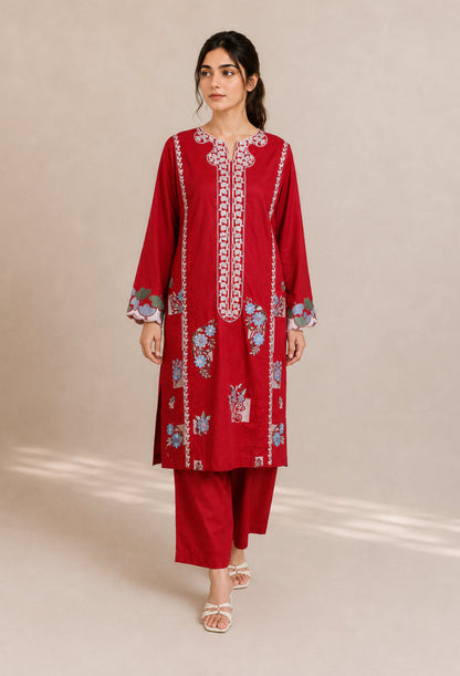 Embroidered 2pc Red- 456239