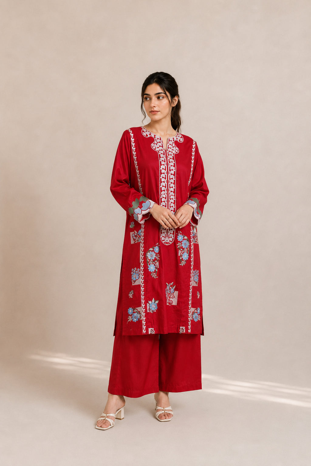 Embroidered 2pc Red- 456239