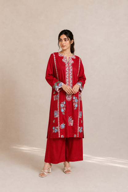 Embroidered 2pc Red- 456239