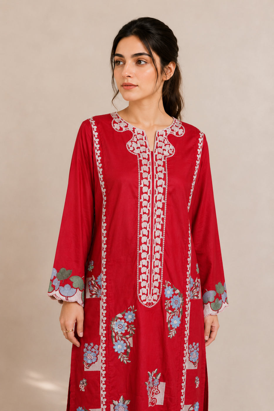 Embroidered 2pc Red- 456239