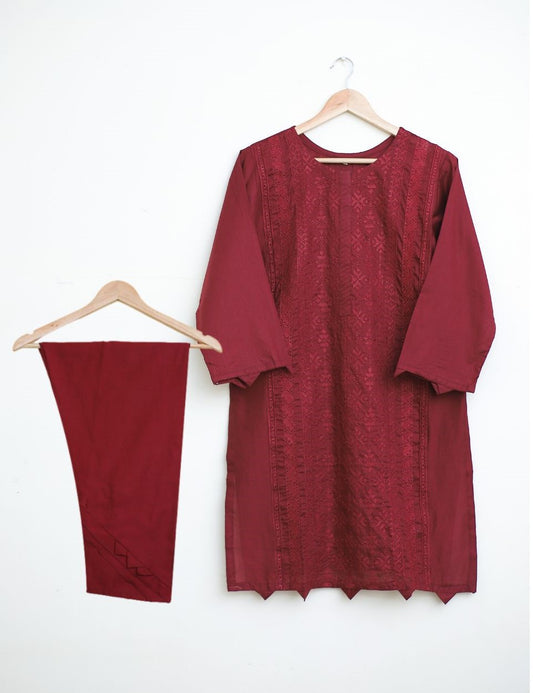 cotton lawn emb 2pc maroon130